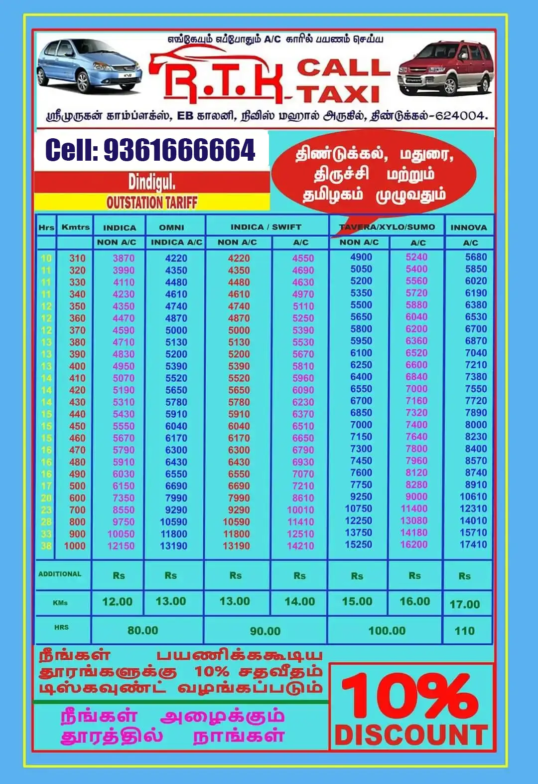 Outstation taxi Dindigul
